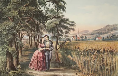 De vier seizoenen van het leven - Jeugd, Het seizoen van liefde, uitgegeven 1868, Currier & Ives